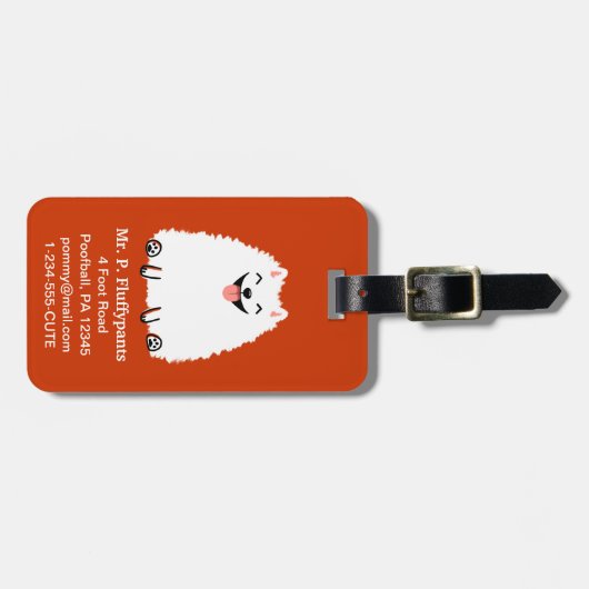 Grappig wit pommeraans met  tekst bagagelabel (Voorkant horizontaal)