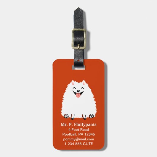 Grappig wit pommeraans met  tekst bagagelabel (Voorkant verticaal)