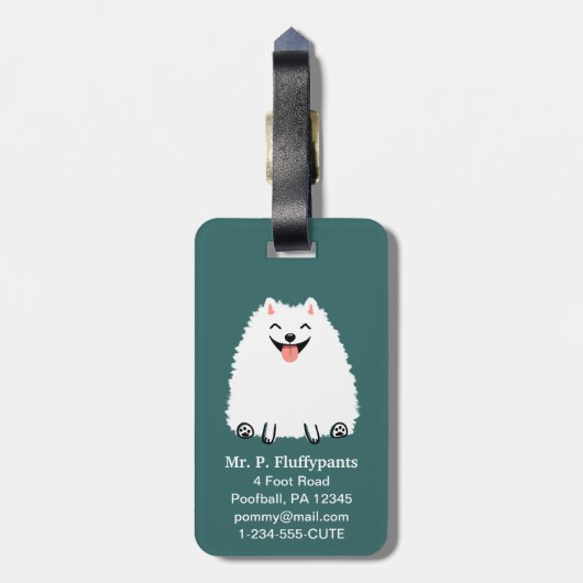 Grappig wit pommeraans met  tekst bagagelabel (Achterkant verticaal)