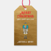 Grappig Wit Zilver Goud Notenkraker Vrolijk Kerstm Cadeaulabel (Voorkant)