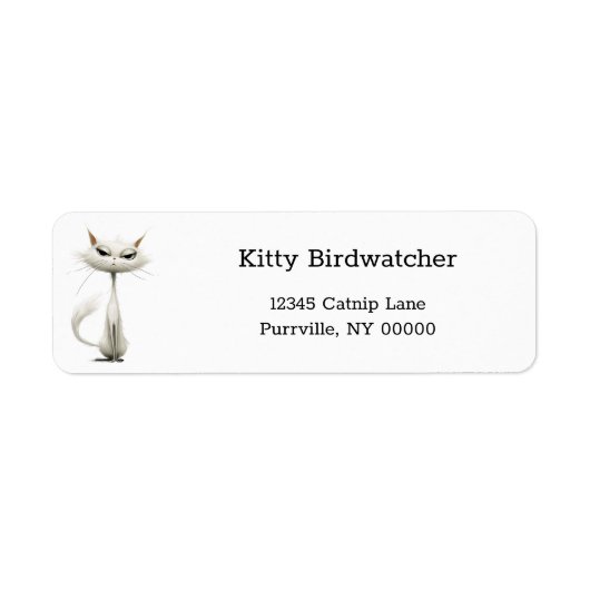 Grappig Witte Cartoon Cat Retour Adres Etiket (Voorkant)