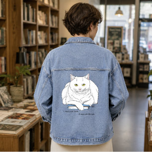 Grappig Witte Kat Boek Lezen Humor Paars Denim Jacket