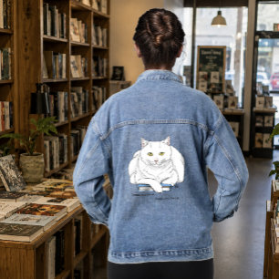 Grappig Witte Kat Boek Lezen Humor Paars Denim Jacket