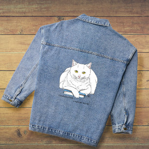 Grappig Witte Kat Boek Lezen Humor Paars Denim Jacket