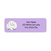 Grappig Witte Kat Boek Lezen Humor Paars Etiket (Voorkant)