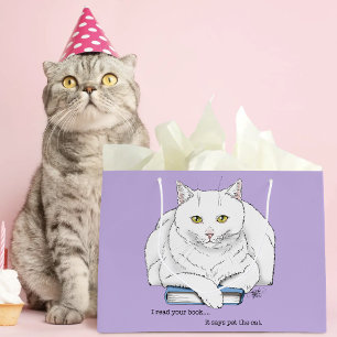 Grappig Witte Kat Boek Lezen Humor Paars Groot Cadeauzakje