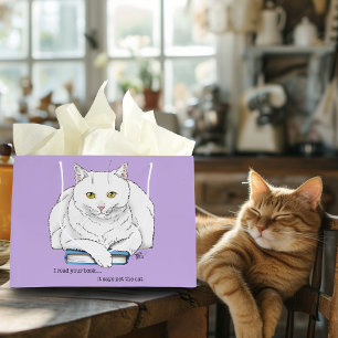 Grappig Witte Kat Boek Lezen Humor Paars Groot Cadeauzakje