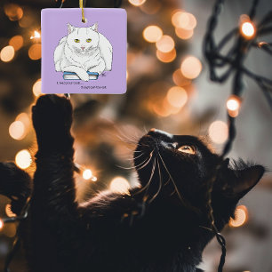 Grappig Witte Kat Boek Lezen Humor Paars Keramisch Ornament