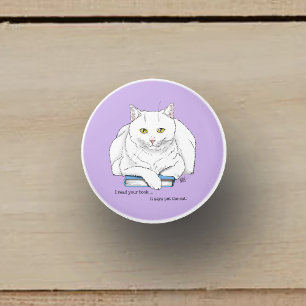 Grappig Witte Kat Boek Lezen Humor Paars Keramische Knop