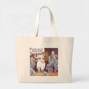 Grappig witte olifant in de zaal grote tote bag
