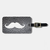 Grappig witte snor op zwart lederen patroon bagagelabel (Voorkant horizontaal)