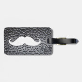 Grappig witte snor op zwart lederen patroon bagagelabel (Achterkant horizontaal)