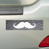 Grappig witte snor op zwart lederen patroon bumpersticker (Op auto)
