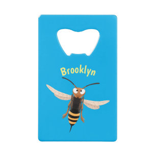 Grappig woedende wesp cartoon illustratie creditkaart flessenopener