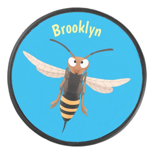 Grappig woedende wesp cartoon illustratie hockey puck (Voorkant)