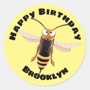 Grappig woedende wesp cartoon illustratie klasse ronde sticker