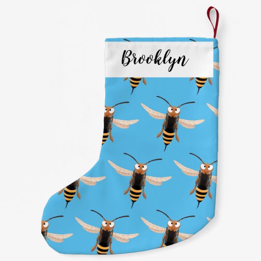 Grappig woedende wesp cartoon illustratie kleine kerstsok (Achterkant)