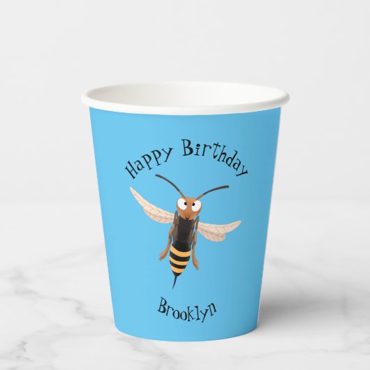 Grappig woedende wesp cartoon illustratie papieren bekers (Achterkant)