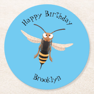 Grappig woedende wesp cartoon illustratie ronde kartonnen onderzetter