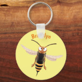 Grappig woedende wesp cartoon illustratie sleutelhanger (Voorkant)