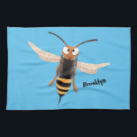 Grappig woedende wesp cartoon illustratie theedoek<br><div class="desc">Haal een buzz uit dit ontwerp met een boze hoorntje getekend in een leuke cartoon stijl.</div>