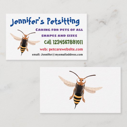 Grappig woedende wesp cartoon illustratie visitekaartje (Voorkant / Achterkant)
