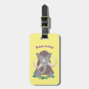 Grappig wollig mammoth cartoon illustratie bagagelabel