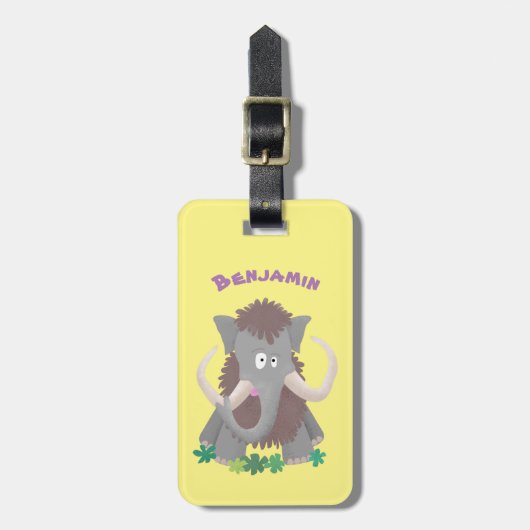 Grappig wollig mammoth cartoon illustratie bagagelabel (Voorkant verticaal)