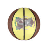 Grappig wollig mammoth cartoon illustratie basketbal (Verticaal)