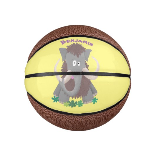 Grappig wollig mammoth cartoon illustratie basketbal (Voorkant)