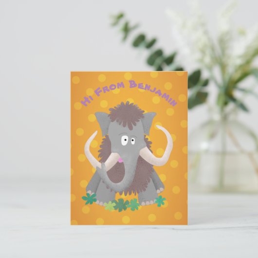 Grappig wollig mammoth cartoon illustratie briefkaart (Staand voorkant)