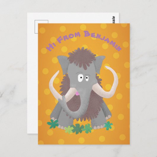 Grappig wollig mammoth cartoon illustratie briefkaart (Voorkant / Achterkant)
