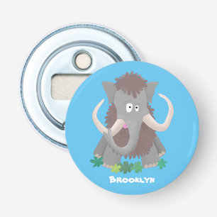 Grappig wollig mammoth cartoon illustratie button flesopener