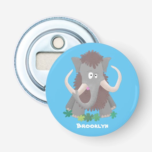Grappig wollig mammoth cartoon illustratie button flesopener (Voorkant)