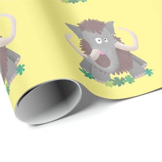 Grappig wollig mammoth cartoon illustratie cadeaupapier (Rol Hoek)