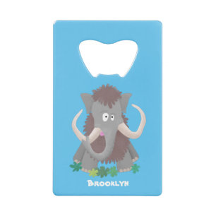 Grappig wollig mammoth cartoon illustratie creditkaart flessenopener