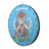 Grappig wollig mammoth cartoon illustratie dartbord (Voorkant Rechts)