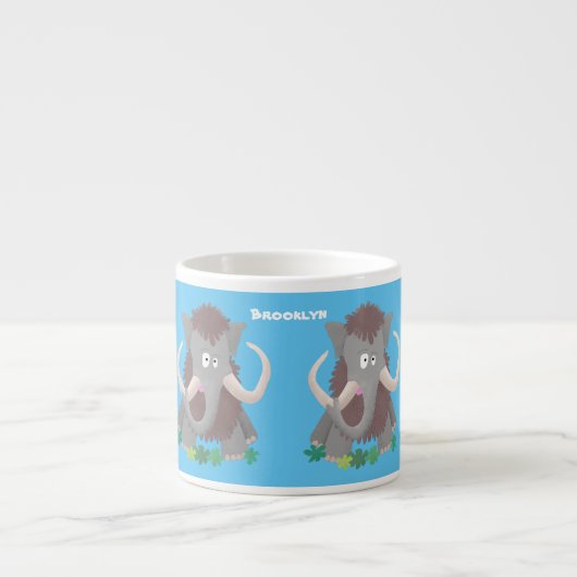 Grappig wollig mammoth cartoon illustratie espresso kop (Voorkant)