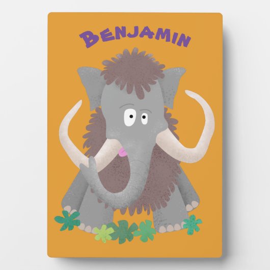 Grappig wollig mammoth cartoon illustratie fotoplaat (voorkant)