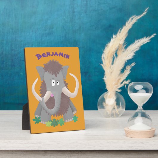 Grappig wollig mammoth cartoon illustratie fotoplaat (Zijkant)