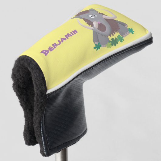 Grappig wollig mammoth cartoon illustratie golfheadcover (3/4 voorkant)