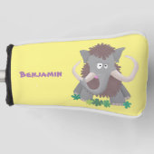 Grappig wollig mammoth cartoon illustratie golfheadcover (Voorkant)