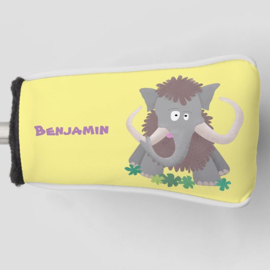 Grappig wollig mammoth cartoon illustratie golfheadcover (Voorkant)