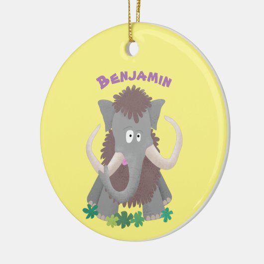 Grappig wollig mammoth cartoon illustratie keramisch ornament (Links)