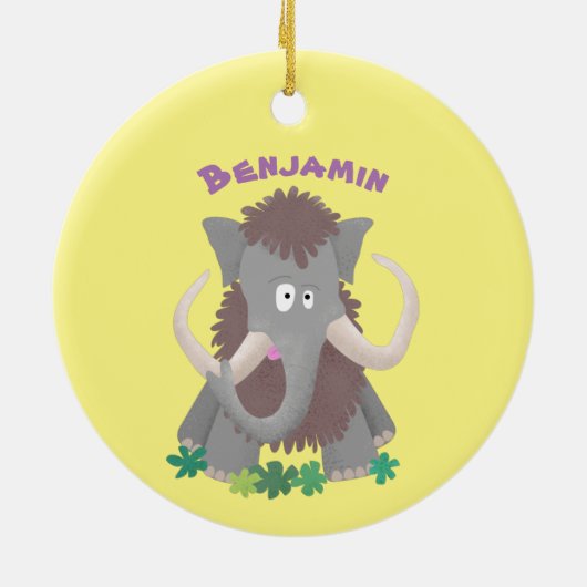 Grappig wollig mammoth cartoon illustratie keramisch ornament (Achterkant)