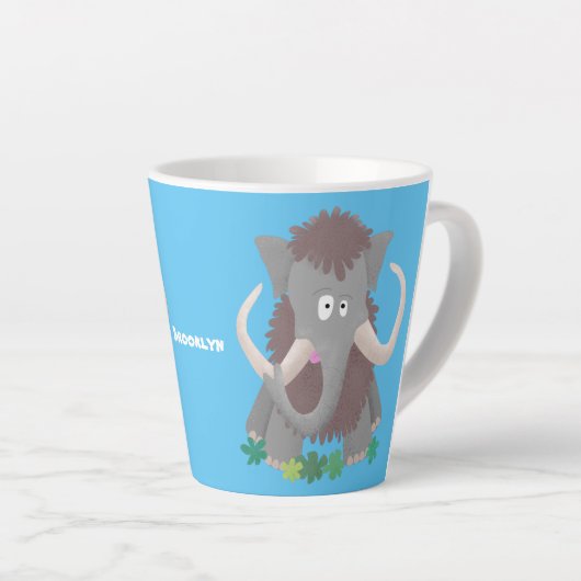Grappig wollig mammoth cartoon illustratie latte mok (Rechterhoek)