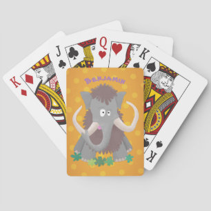 Grappig wollig mammoth cartoon illustratie pokerkaarten