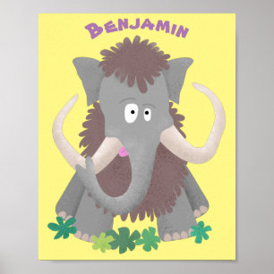 Grappig wollig mammoth cartoon illustratie poster