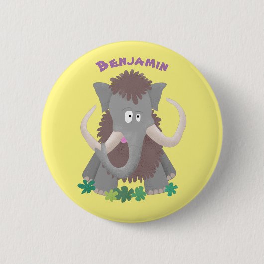 Grappig wollig mammoth cartoon illustratie ronde button 5,7 cm (Voorkant)