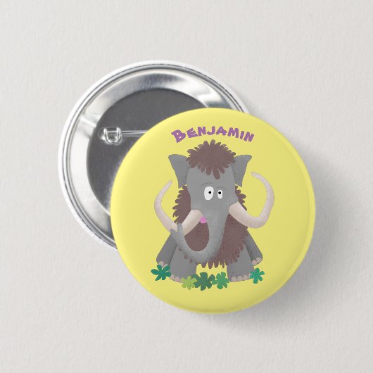 Grappig wollig mammoth cartoon illustratie ronde button 5,7 cm (Voorkant /achterkant)